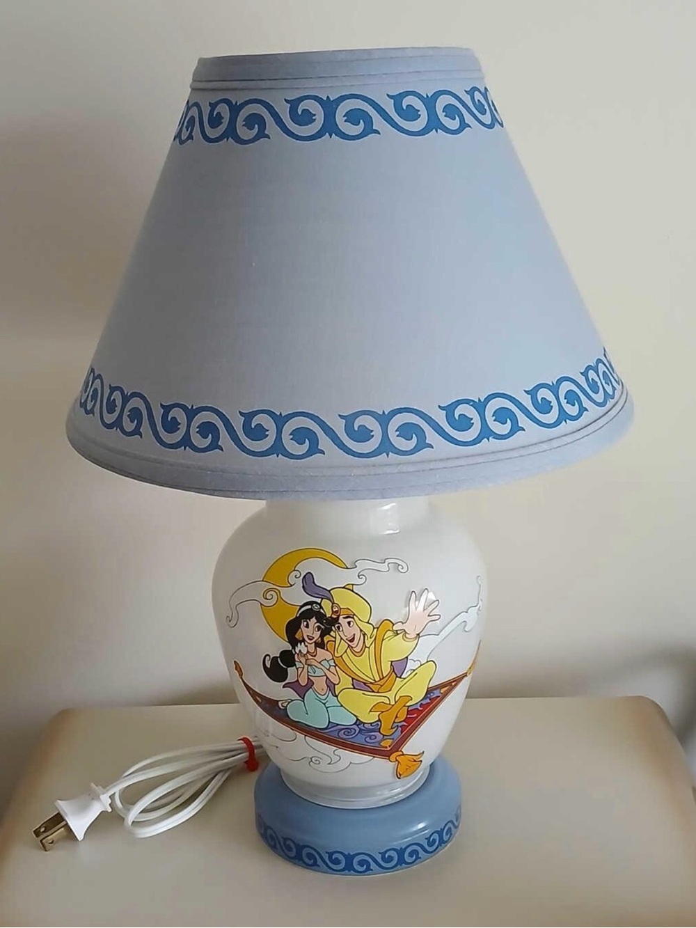 Vintage Disney Aladdin milk glass lamp
